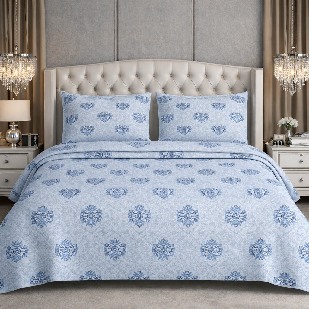 Contemporary Ash Blue Jharoka Feather Soft Super King Bedsheet Jumbo Size Bedsheet 120 x120 inches