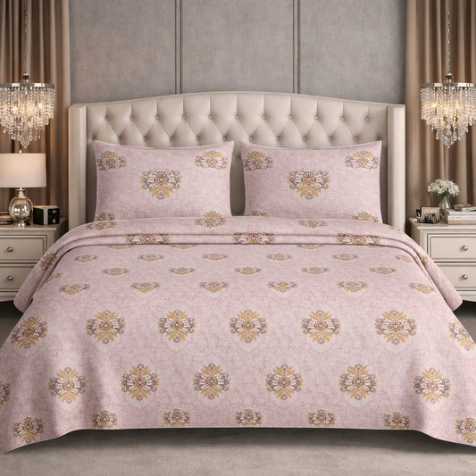 Designer Peach Brown Contemporary Motif Super King Double Bedsheet 120 x120 inches