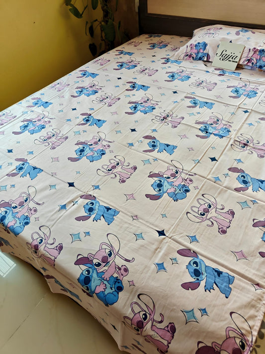 Premium Cotton Disney Leo n Stitch cute character Kids single bedsheet