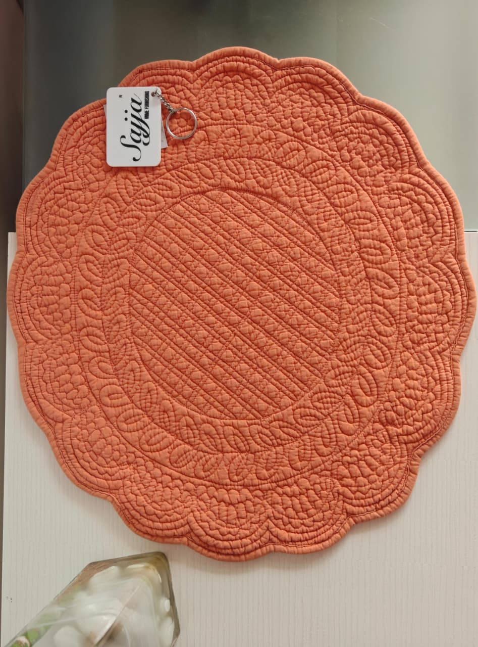 Round Tangerine Orange Cotton Quilted Table Fabric Placemat mat - 1 piece