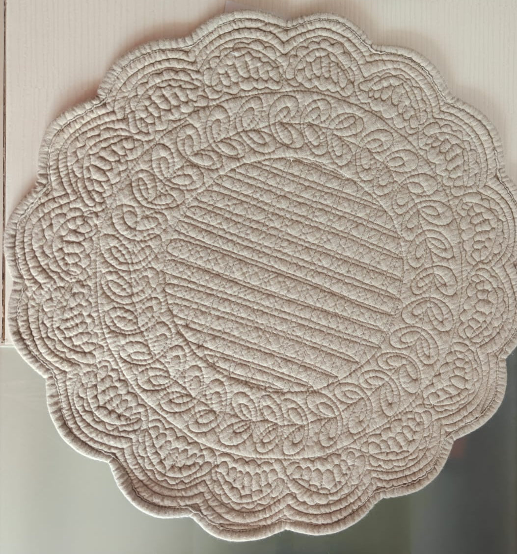 Beige Earthy Floral Cotton Round Oval Table Fabric Decorative Quilted Placemat mat 1 piece