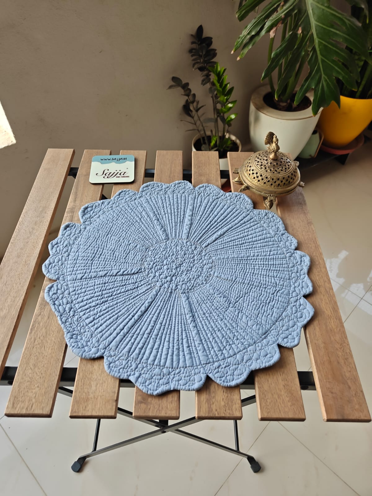 Round Oval Airforce Blue Cotton Quilted Table Fabric Placemat - 1 Piece