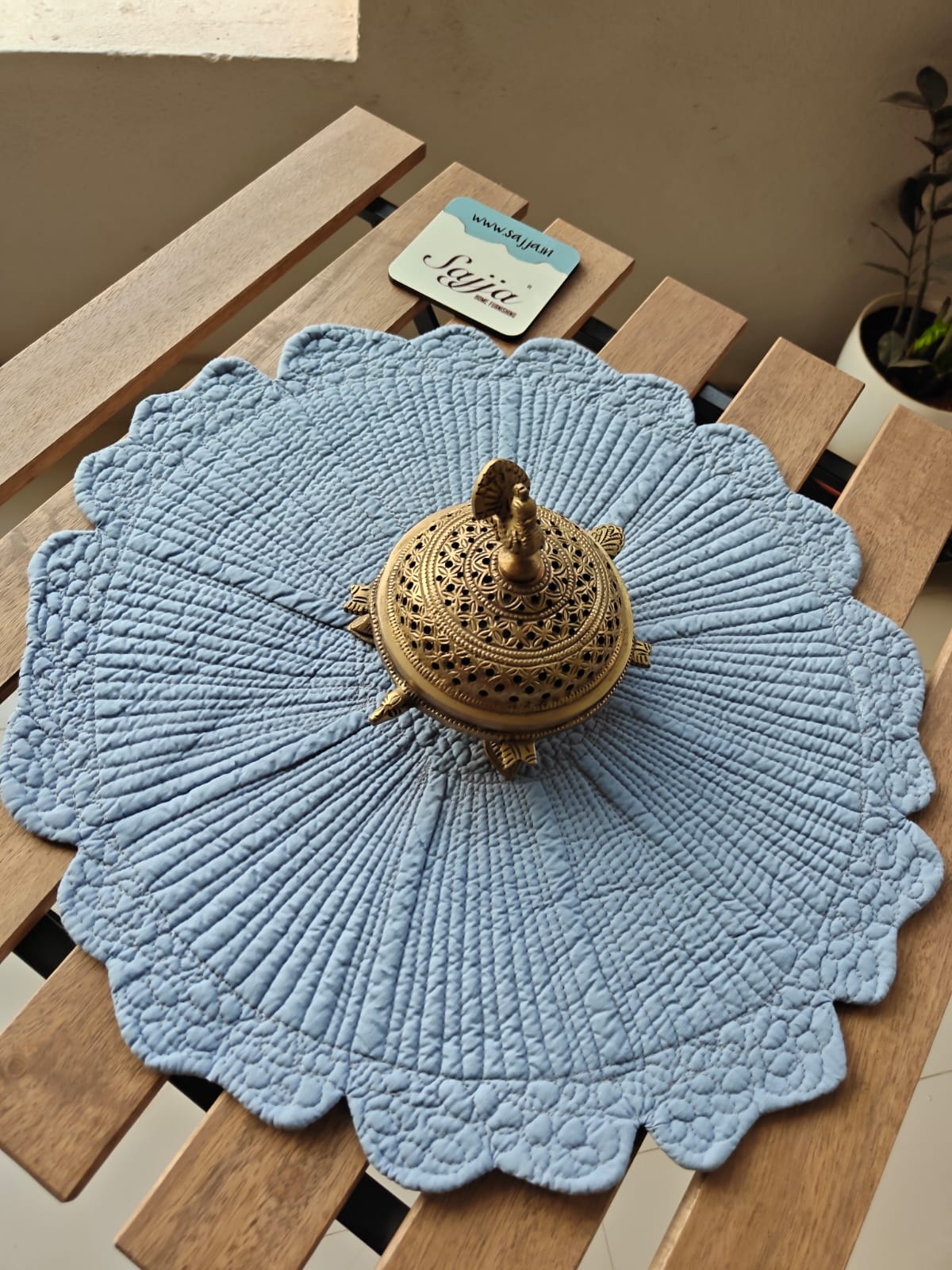 Round Oval Airforce Blue Cotton Quilted Table Fabric Placemat - 1 Piece