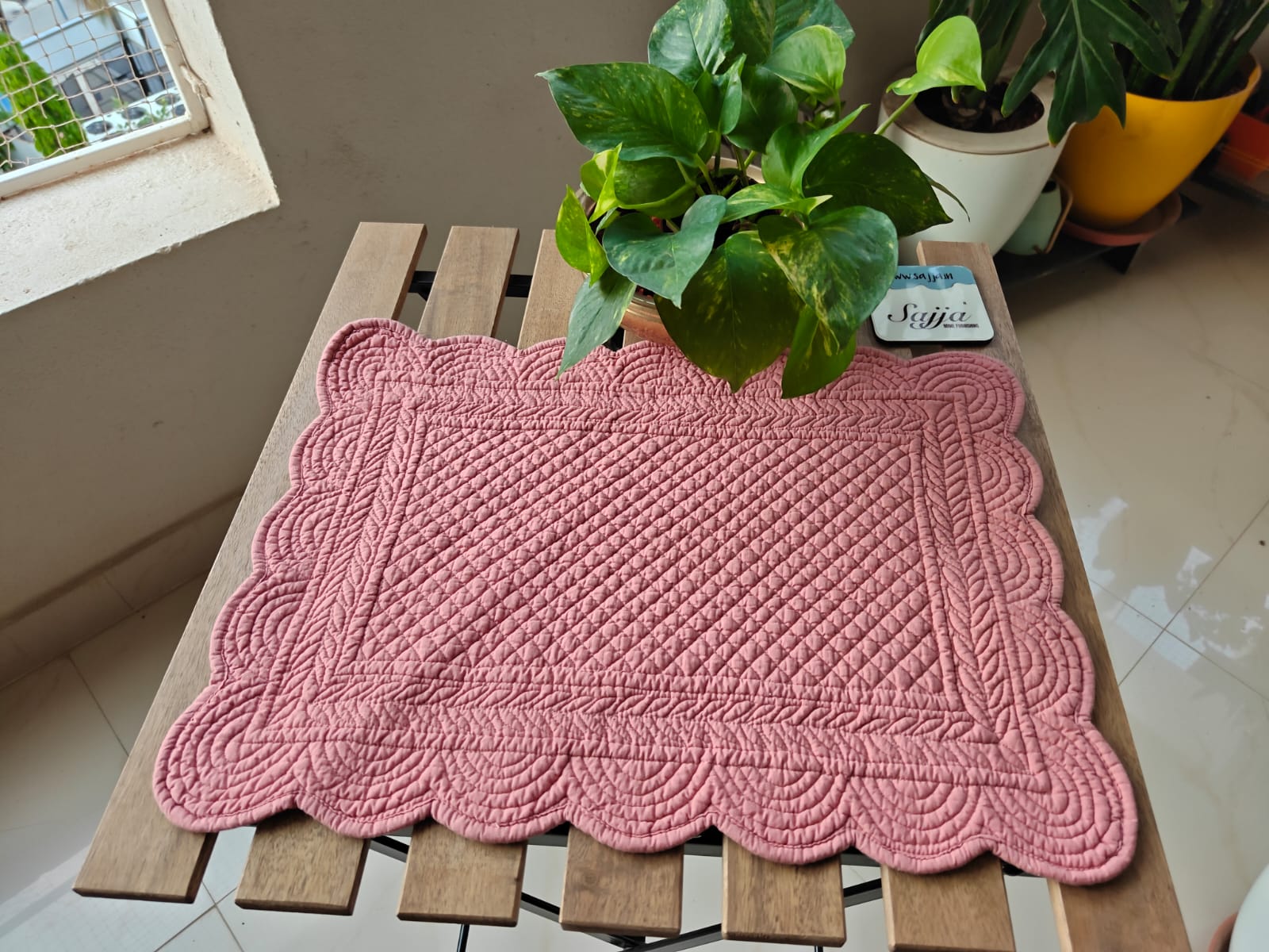 Sugar Coral Quilted Cotton Mat Focal Runner Fabric Table Placemat