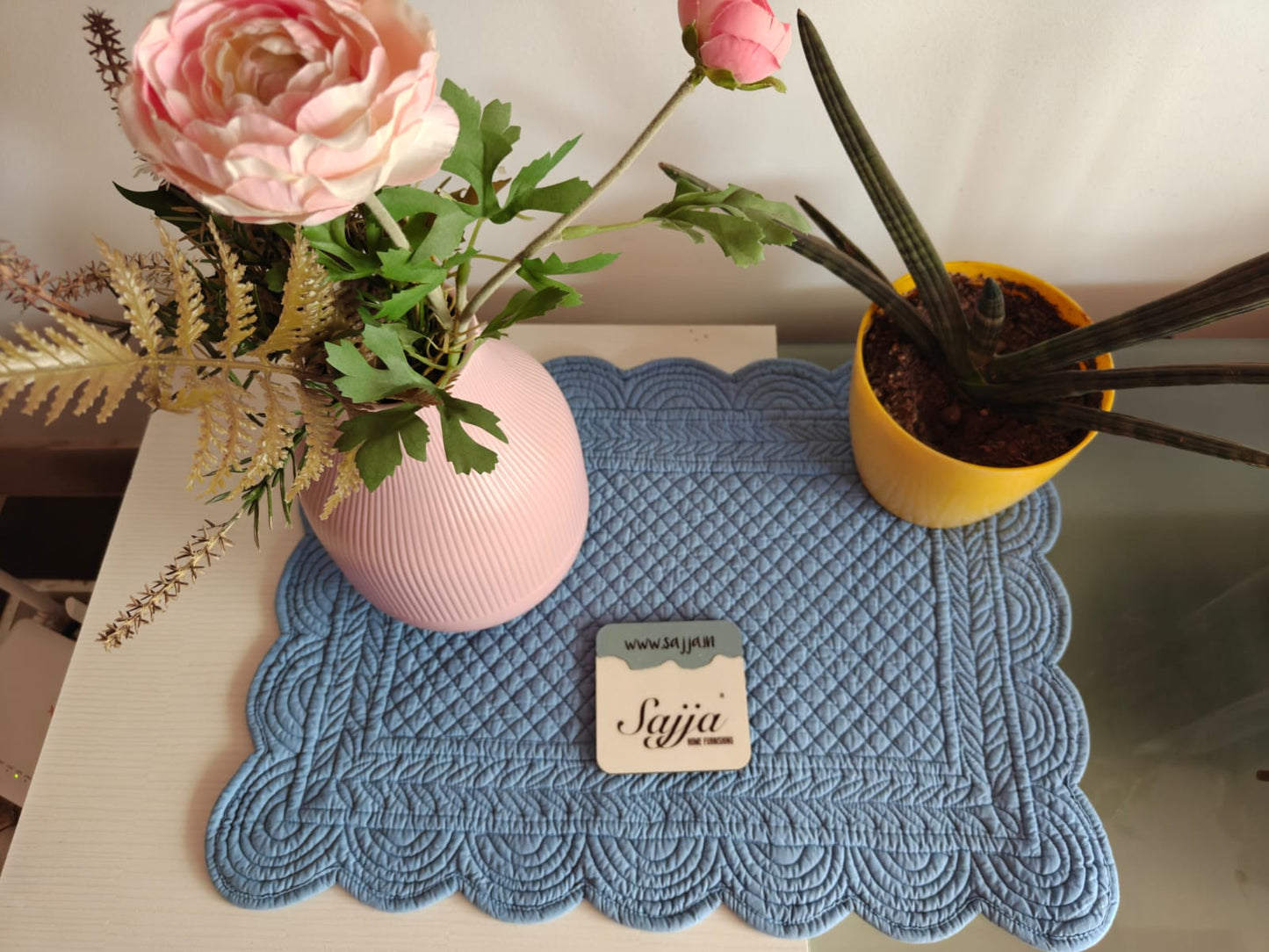 Airforce Blue Quilted Cotton Placemat Small Runner Table Mat