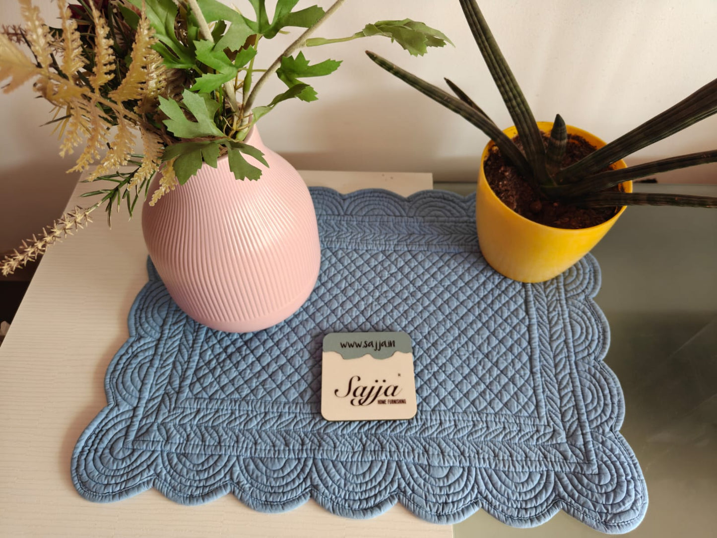 Airforce Blue Quilted Cotton Placemat Small Runner Table Mat