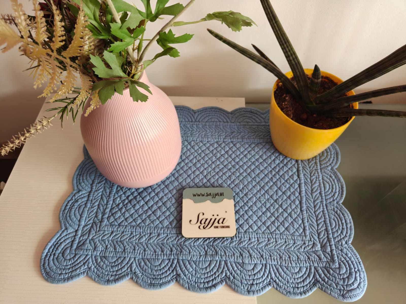 Airforce Blue Quilted Cotton Placemat Small Runner Table Mat