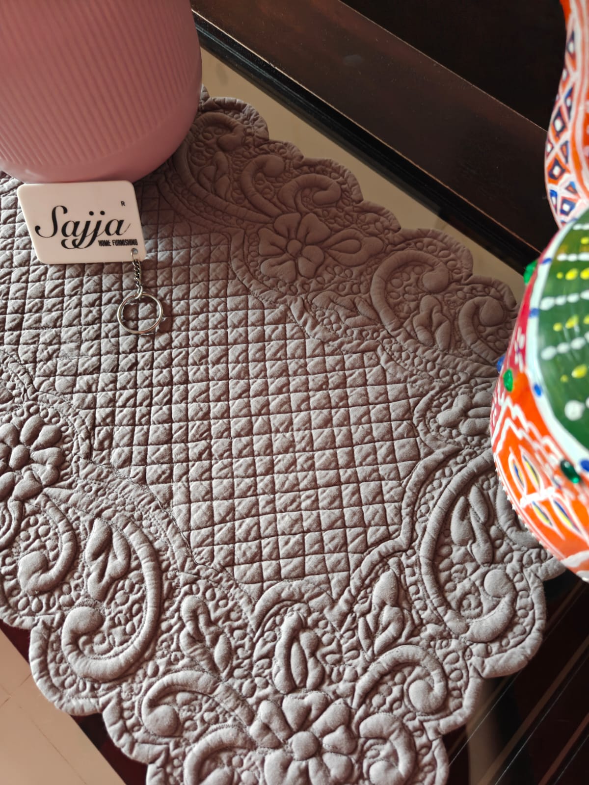 Curated Grey Trapunto Quilted Cotton Rectangular Reversible Focal Table Placemat