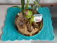 Scalloped Rectangular Turquoise Blue Focal Quilted Decorative Placemat