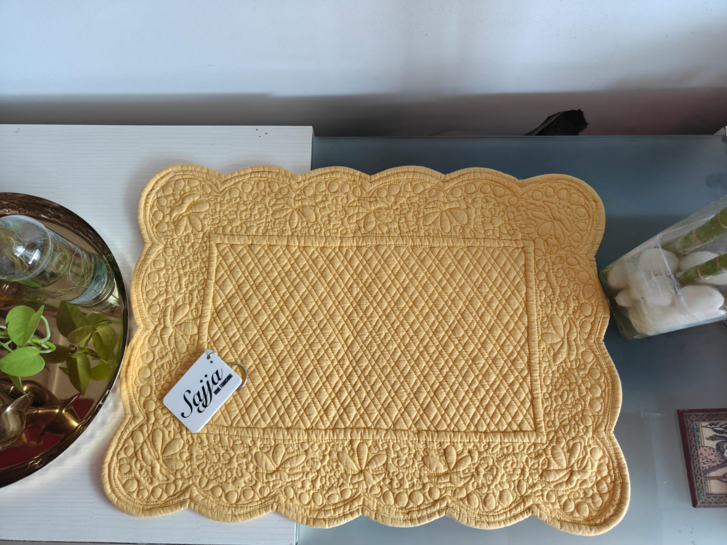 Chic Reversible Yellow Stylish Quilted Table Placemat Mat