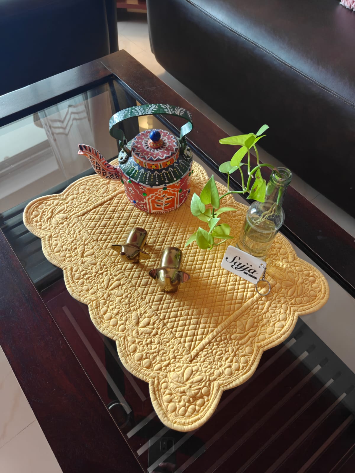 Chic Reversible Yellow Stylish Quilted Table Placemat Mat