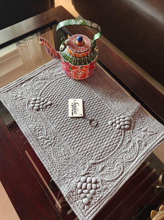Decorative Trapunto Quilted Grey Cotton Focal Runner Table Mat Placemat