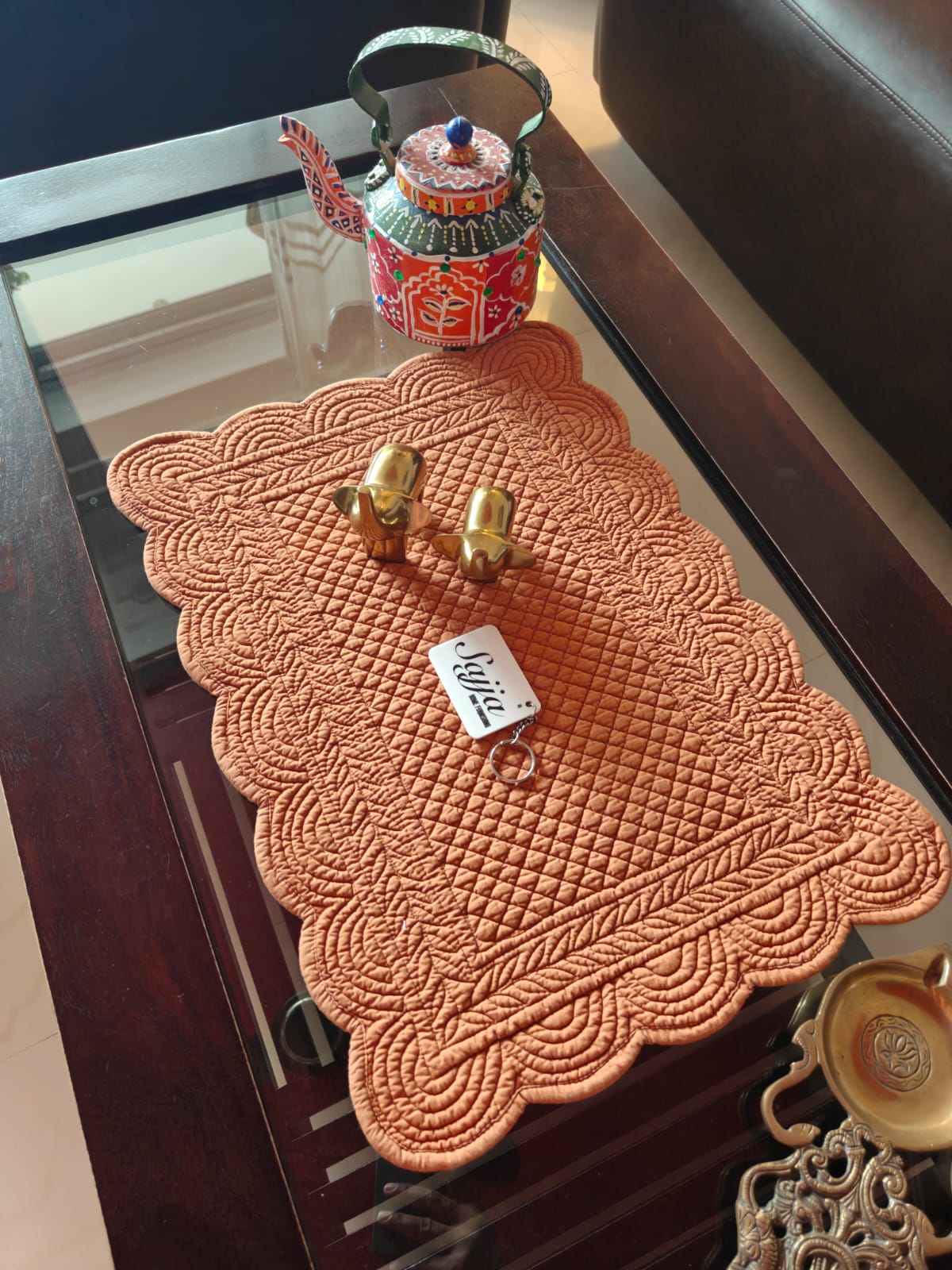 Rust Brick Orange Decorative Cotton Quilted Reversible Table Placemat