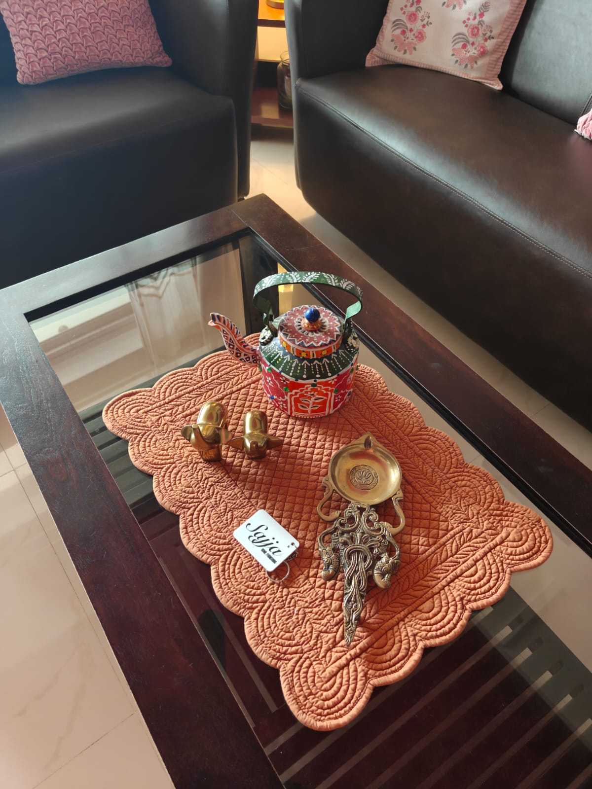 Rust Brick Orange Decorative Cotton Quilted Reversible Table Placemat