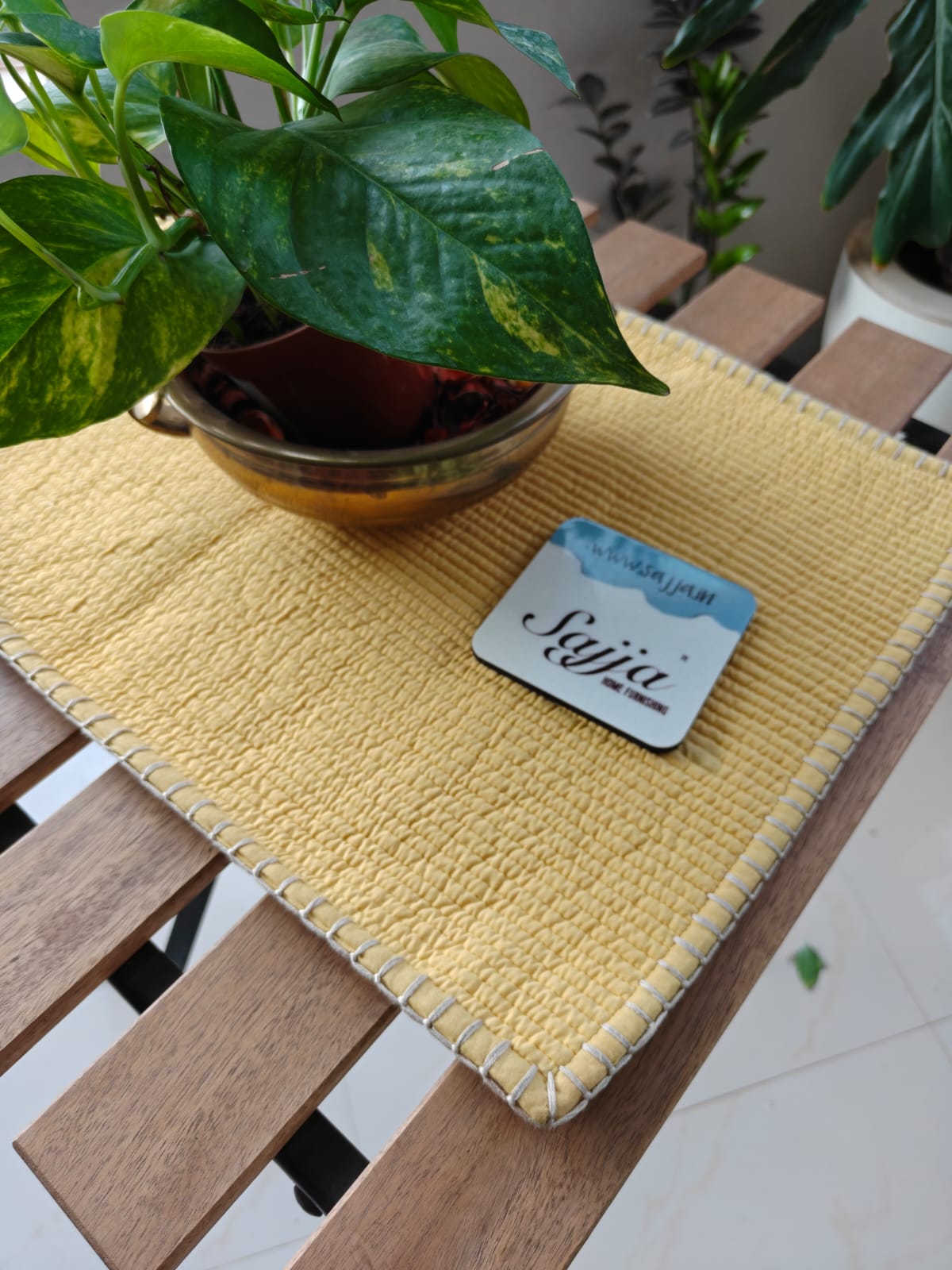 Sunkissed Yellow Organic Cotton RectangularDecorative Embriodered  Placemat Table Mat