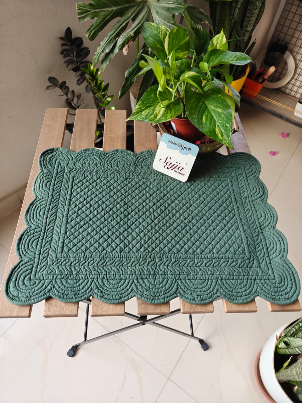 Forest Green Rectangular Reversible Quilted Cotton Focal Tablemat