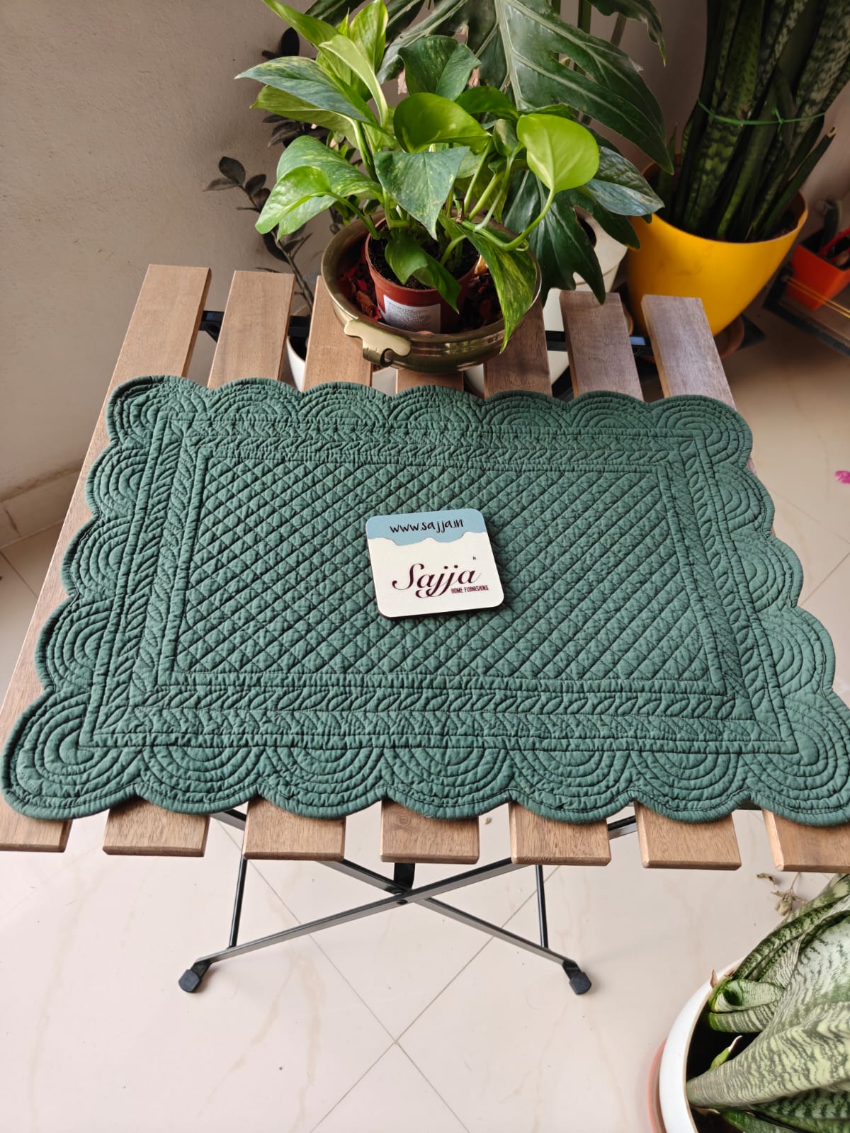 Forest Green Rectangular Reversible Quilted Cotton Focal Tablemat