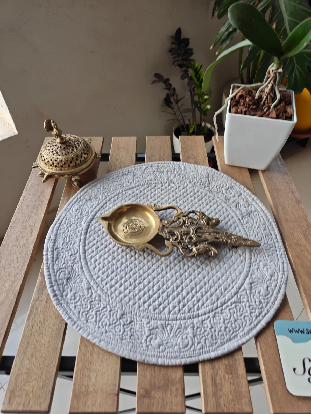 Ash Grey Round Table Fabric Decorative Quilted Table Mats 1 piece