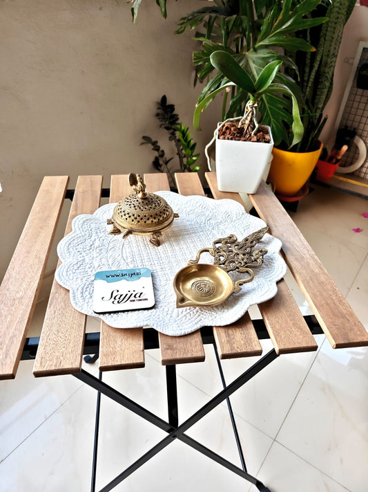 Off White Leaves Floral Quilted Cotton Round Table Fabric Placemat Mat - 1 piece