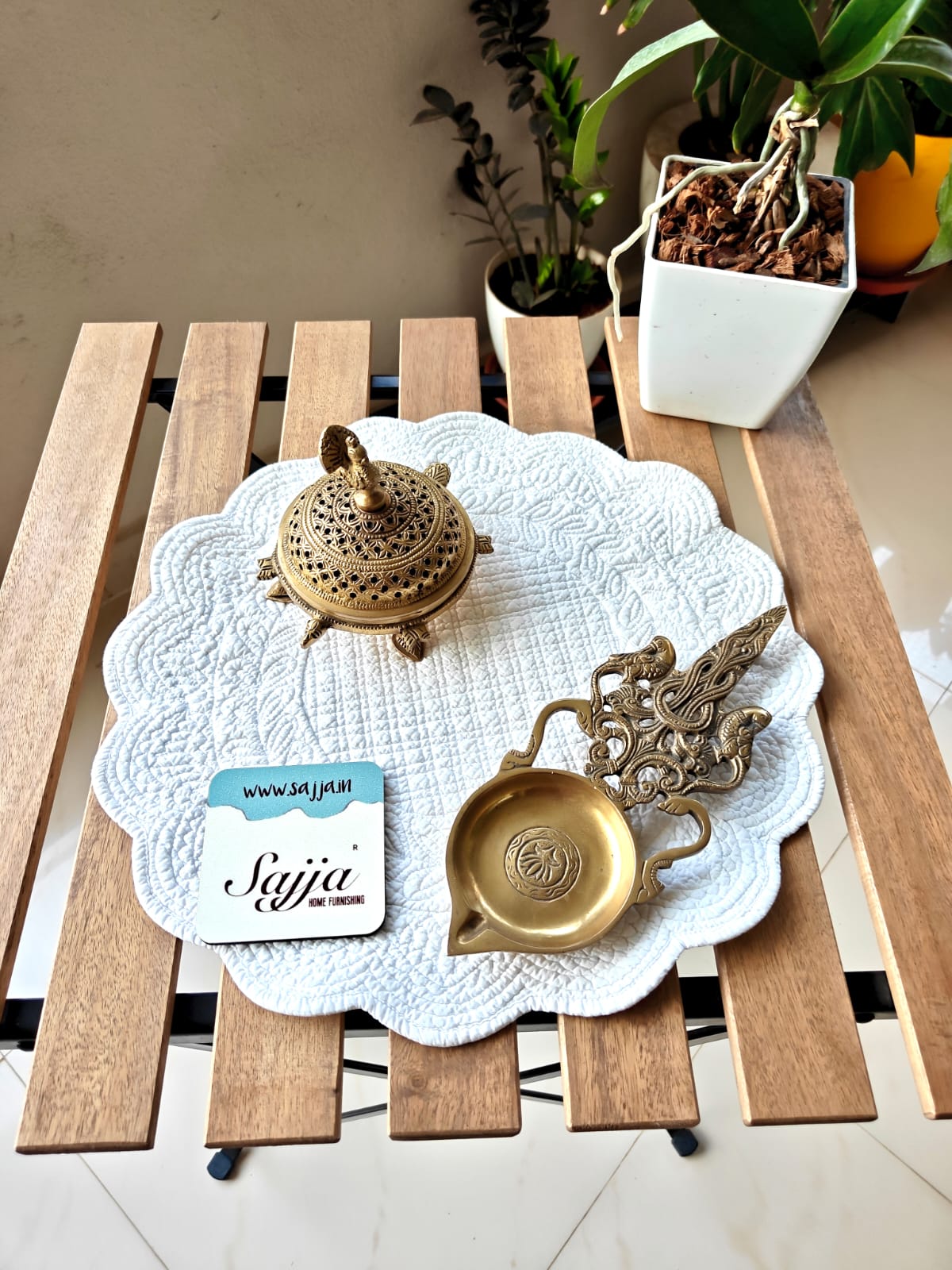 Off White Leaves Floral Quilted Cotton Round Table Fabric Placemat Mat - 1 piece