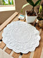Off White Leaves Floral Quilted Cotton Round Table Fabric Placemat Mat - 1 piece