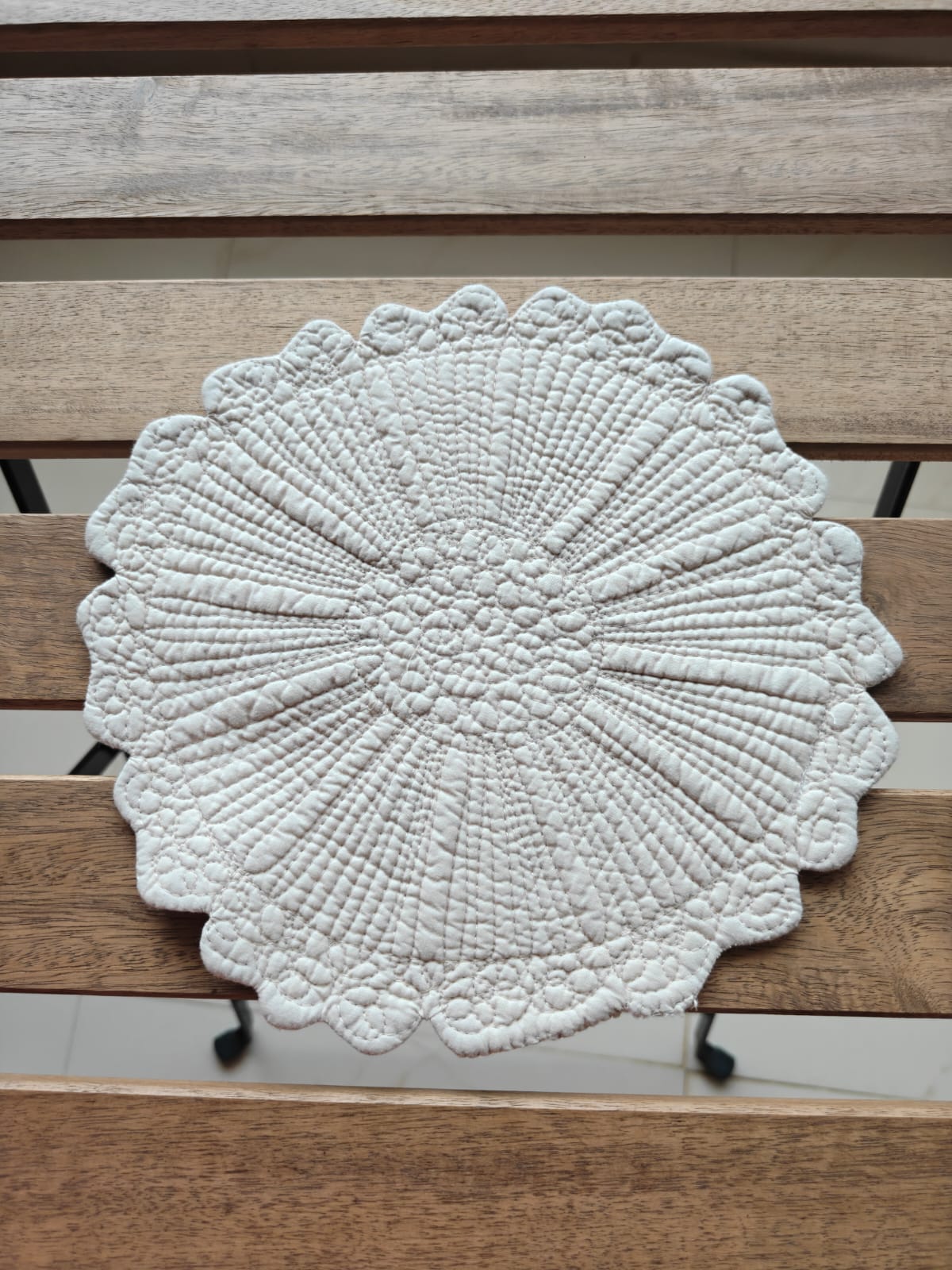 Beige Small Round Quilted Decorative Table Placemat Trivet 