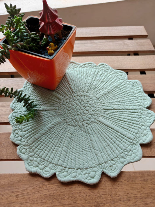 Sage Green Printed One side , Solid back Round Floral Quilted Table Placemat Trivet