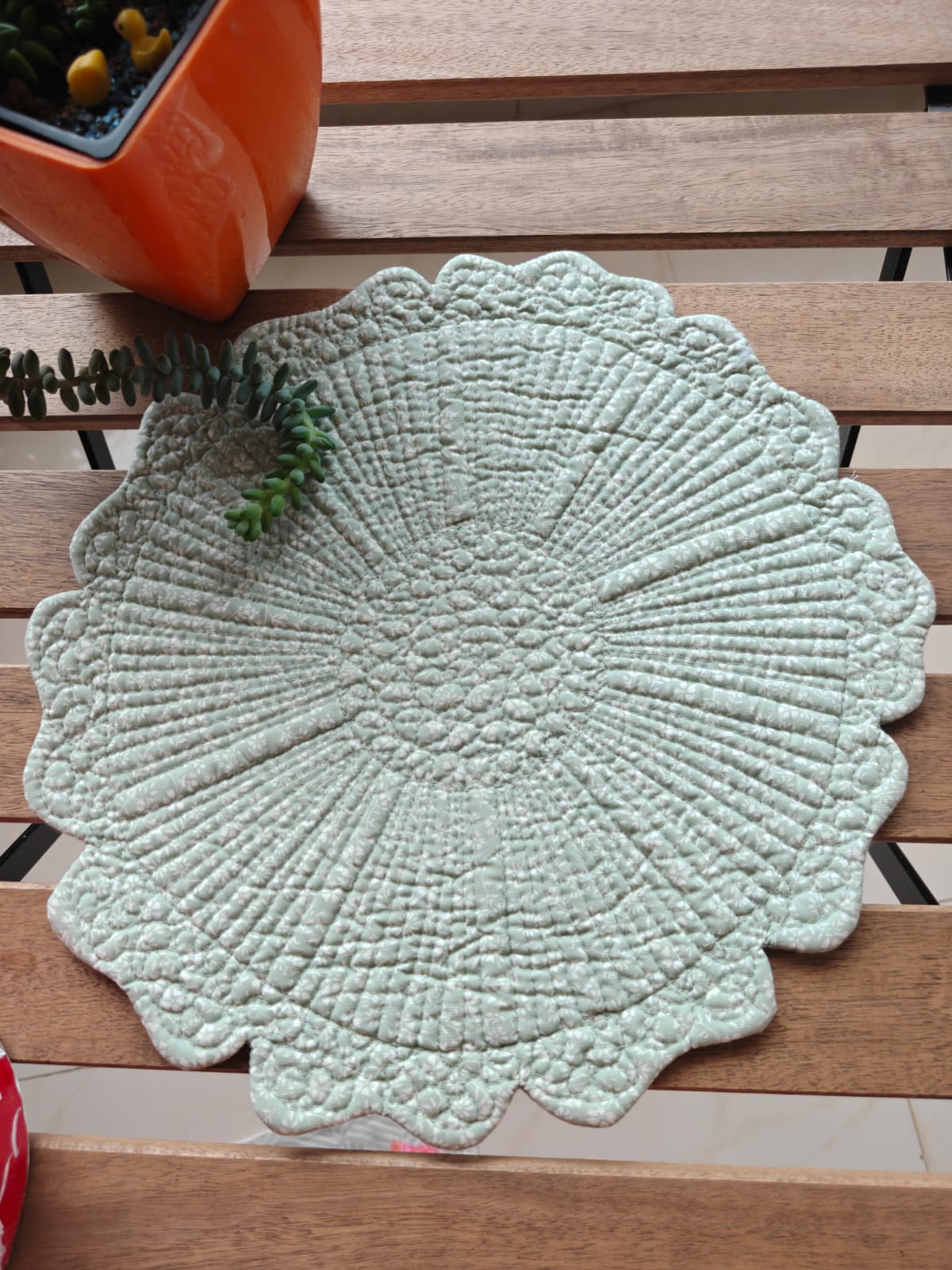 Sage Green Printed One side , Solid back Round Floral Quilted Table Placemat Trivet