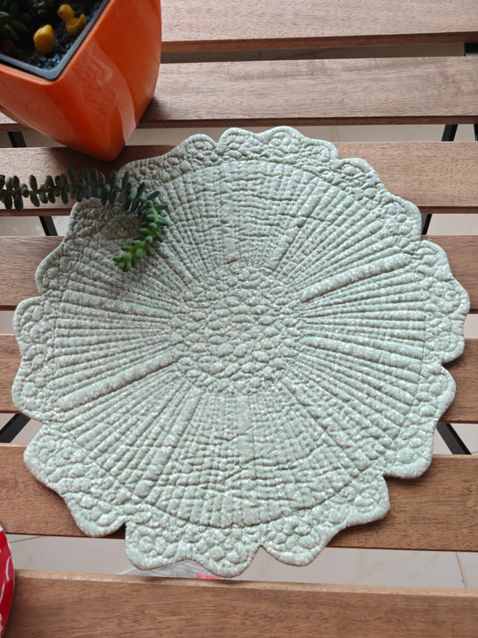 Sage Green Printed One side , Solid back Round Floral Quilted Table Placemat Trivet