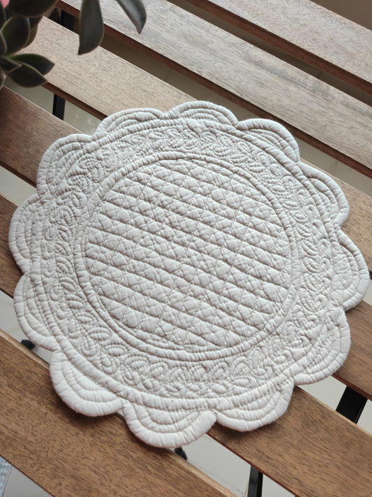 Small Beige Oval Round Cotton Table Placemat Trivet Decorative Mat Placemat