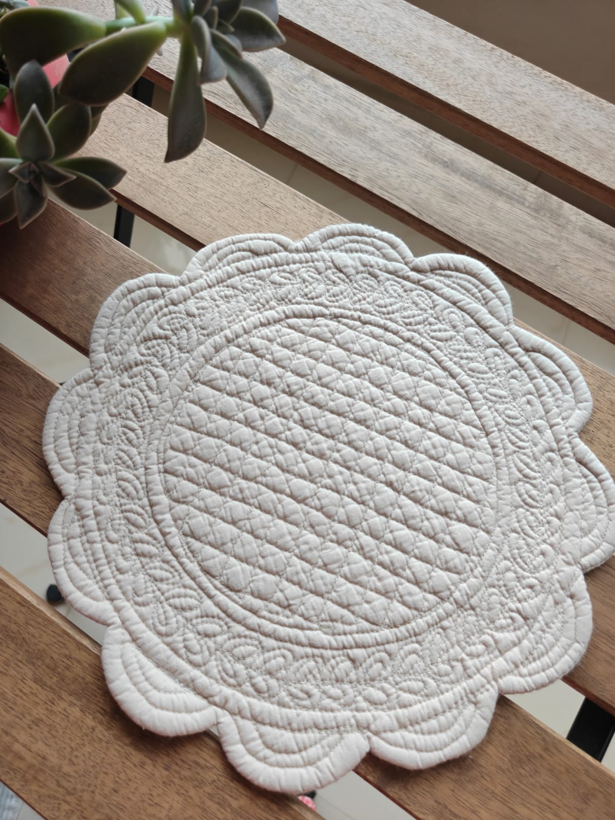 Small Beige Oval Round Cotton Table Placemat Trivet Decorative Mat Placemat
