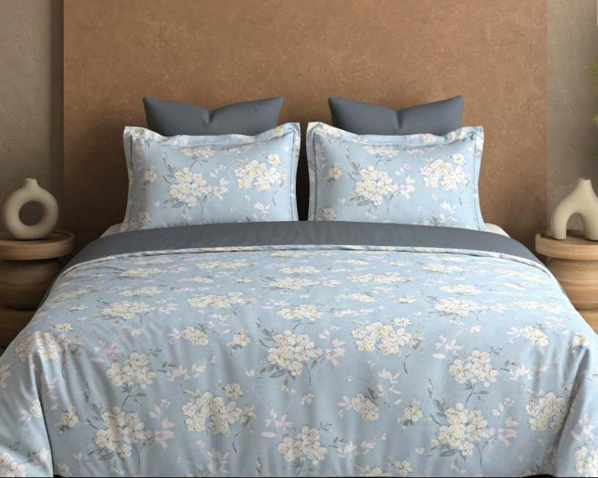 Everyday Enchanted Blue Contemporary Floral Super King Double Bedsheet 108 x 108 inches