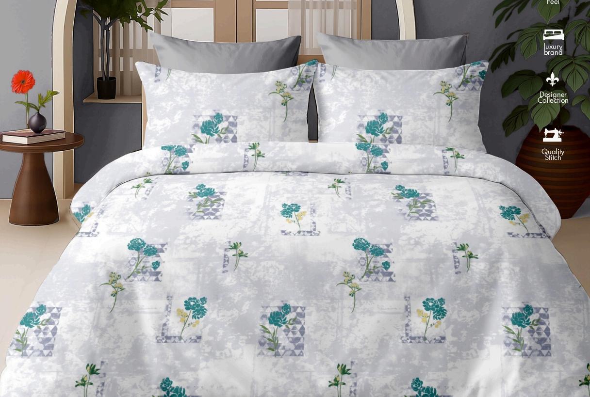 Designer Serenity Home Collection Abstract Floral Blue Super King Double Bedsheet 108 x 108 inches