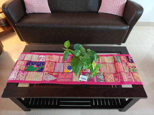 Pink Khambadiya Patchwork Table Runner (14 x 60 inches)