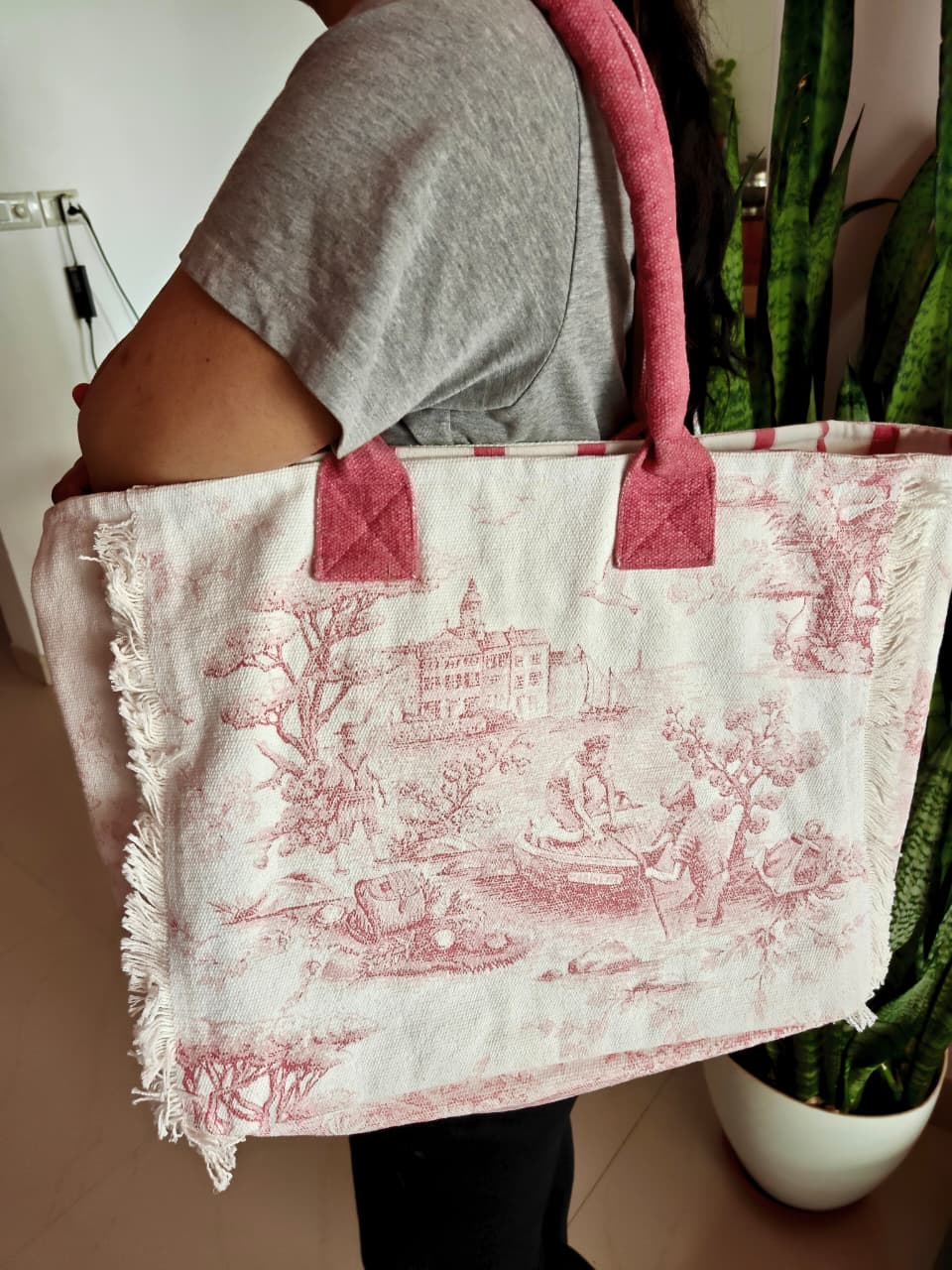 Designer Organic Cotton English Coastal Fringes Beach Shoulder Bag Shopping bag Mode bag 