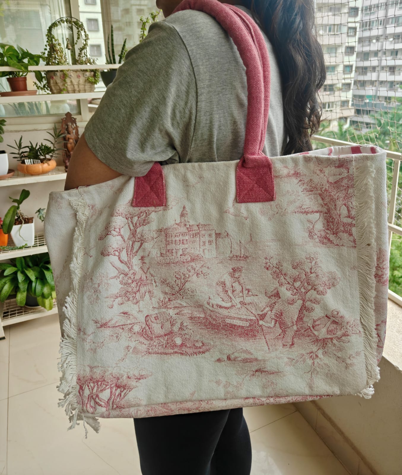 Designer Organic Cotton English Coastal Fringes Beach Shoulder Bag Shopping bag Mode bag 
