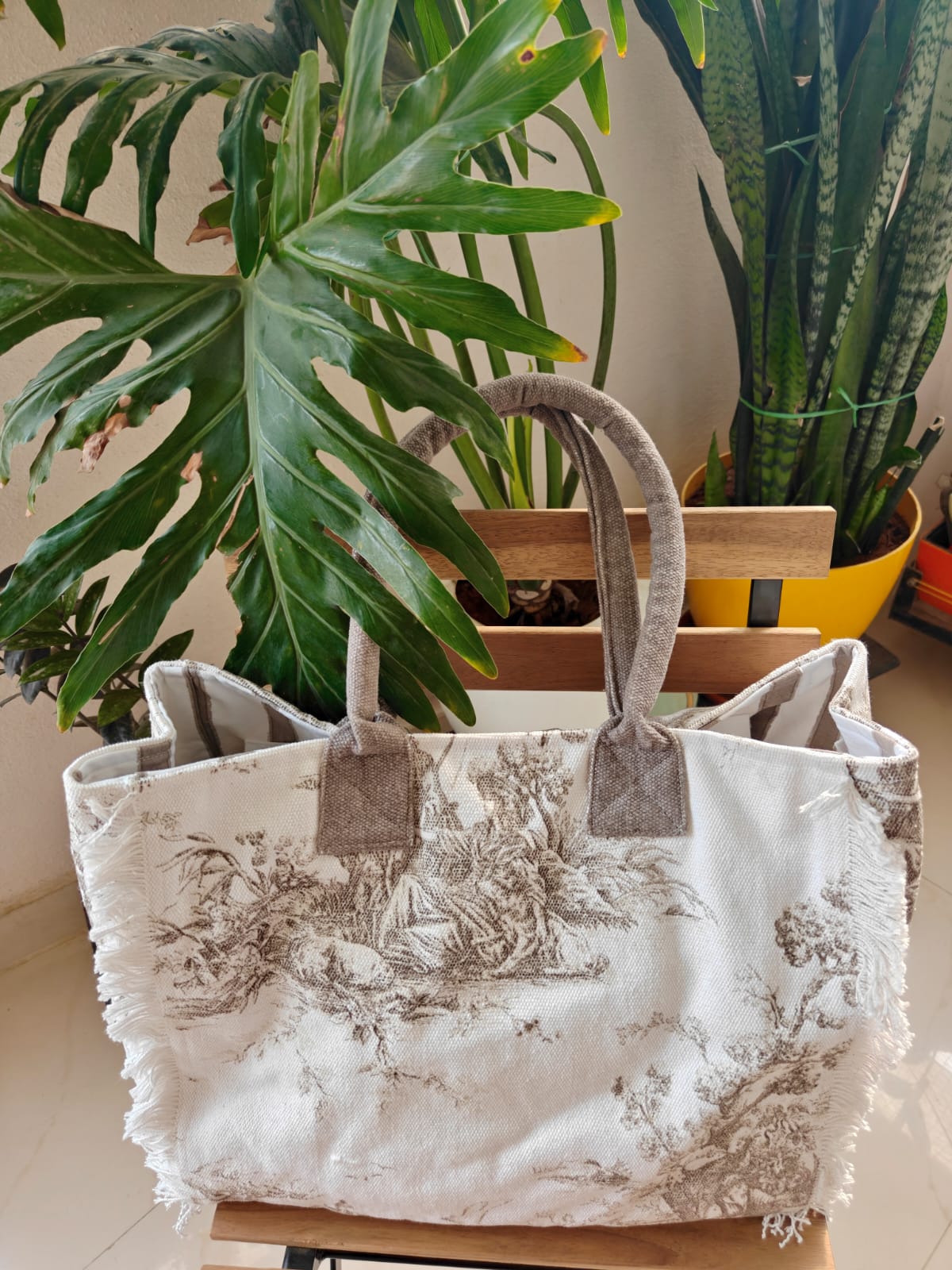Designer OrganicCotton Ash Grey Fringe Shoulder Bag | Shopping bag  | Mode bag