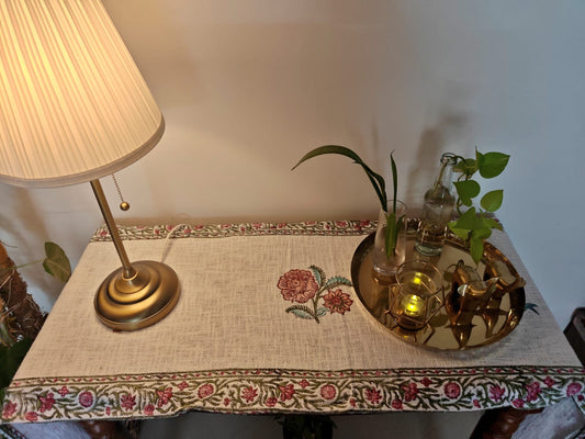Vintage Floral Jute Cotton Table Runner For Dining Table Foyer Tables Centre Tables 16 x70 inches