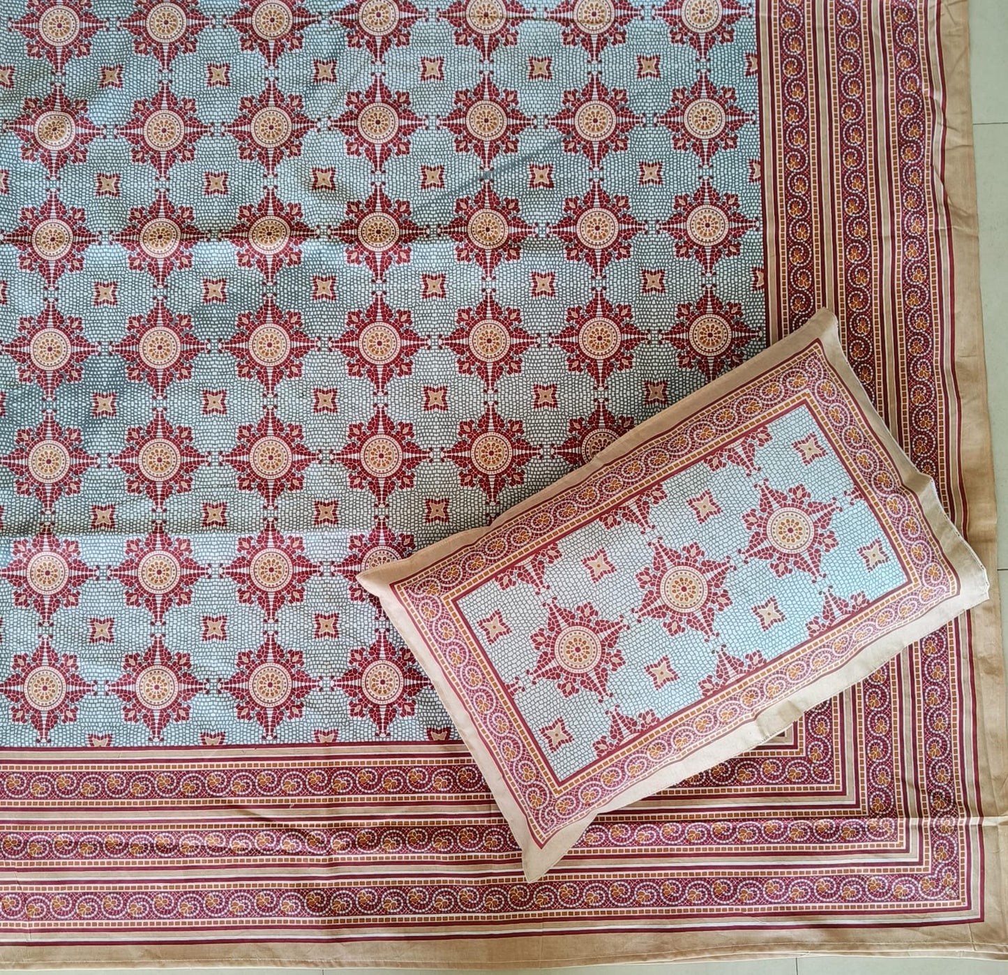 Heritage Vintage Ash Red Cotton Mandala Double Bedsheet King (9 feet x 9 feet)