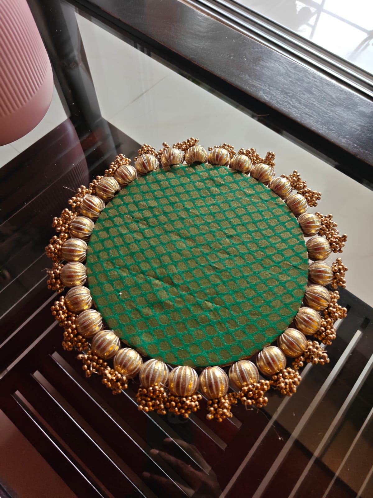 Decor Festive Mats Reversible Jhumki Platter (11 Inch) Wedding Decoration Setup, Festive Home Décor, Haldi Mehendi Setup, Table Centerpiece & Wedding Gifting Items