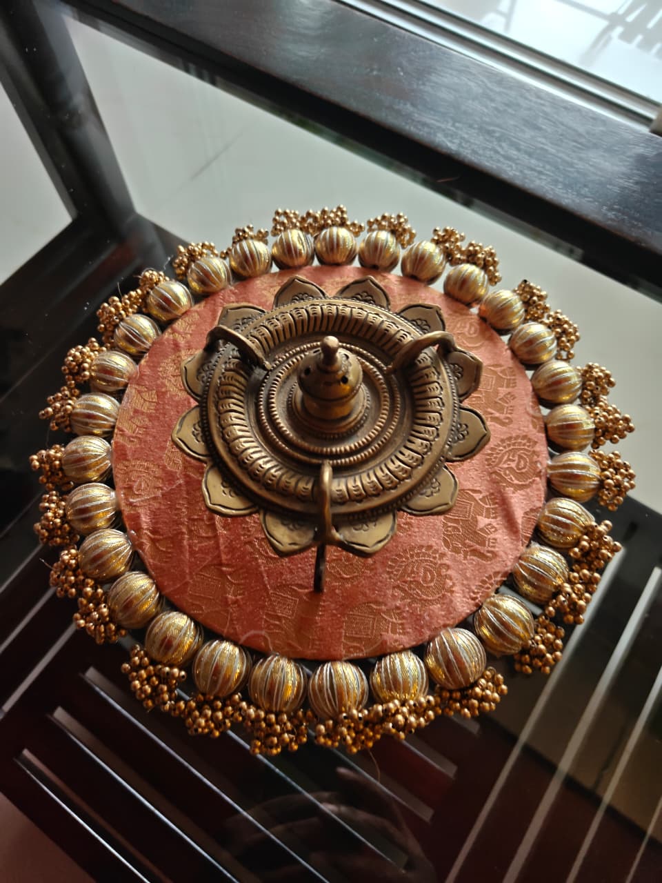 Decor Festive Mats Reversible Jhumki Platter (11 Inch) Wedding Decoration Setup, Festive Home Décor, Haldi Mehendi Setup, Table Centerpiece & Wedding Gifting Items
