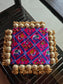 Handcrafted Golden Bandhej Square Purple Pink Decorative Platter Plate 9 inches Bhagwan Singahsan