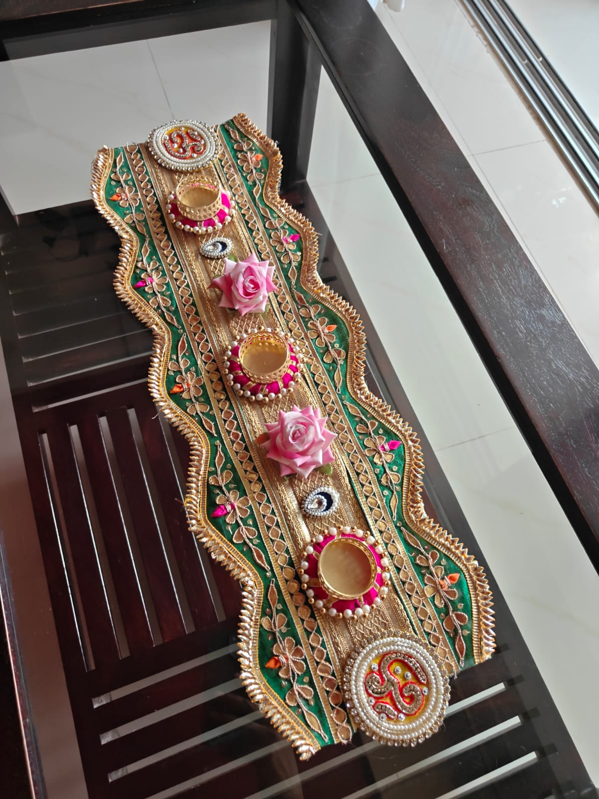 ऊं Artistic Tealight Runner Festive Centre piece  Rectangle Rangolis Diwali Dusshera Decoration Festive Decor
