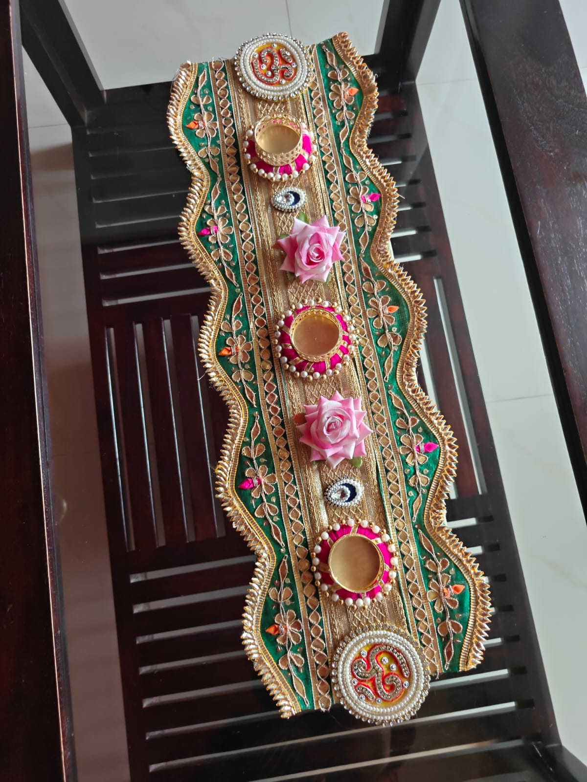 ऊं Artistic Tealight Runner Festive Centre piece  Rectangle Rangolis Diwali Dusshera Decoration Festive Decor