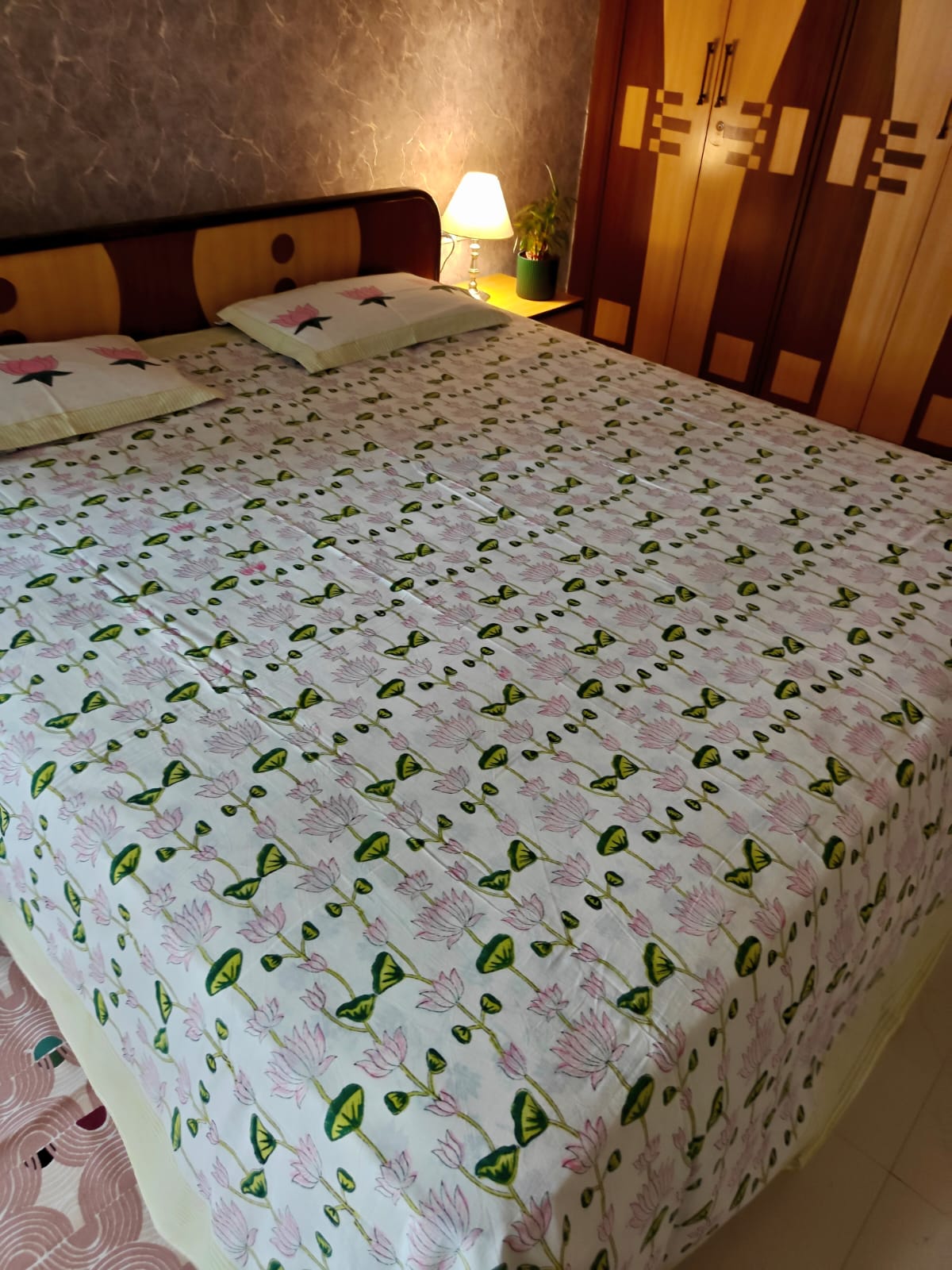 Vintage Cotton Mughal Kamal Hand block Double Bedsheet King 9 feet x 9 feet