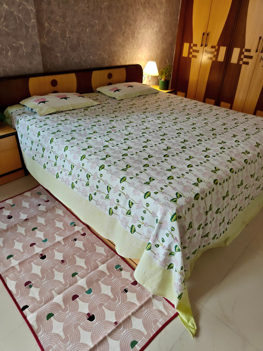 Vintage Cotton Mughal Kamal Hand block Double Bedsheet King 9 feet x 9 feet
