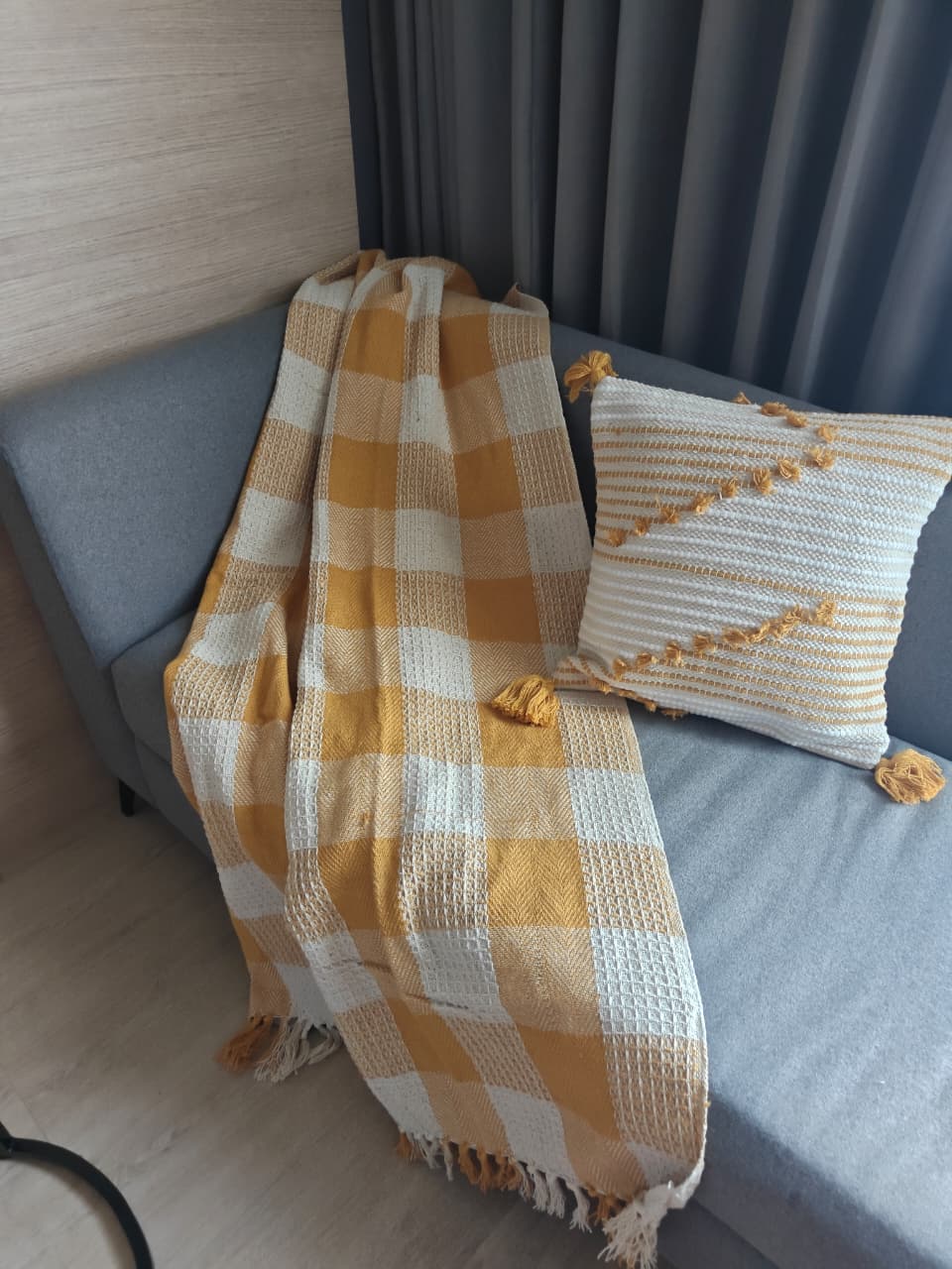 Bohomein Pure Cotton Mustard Check Waffle Throws (Onesize)
