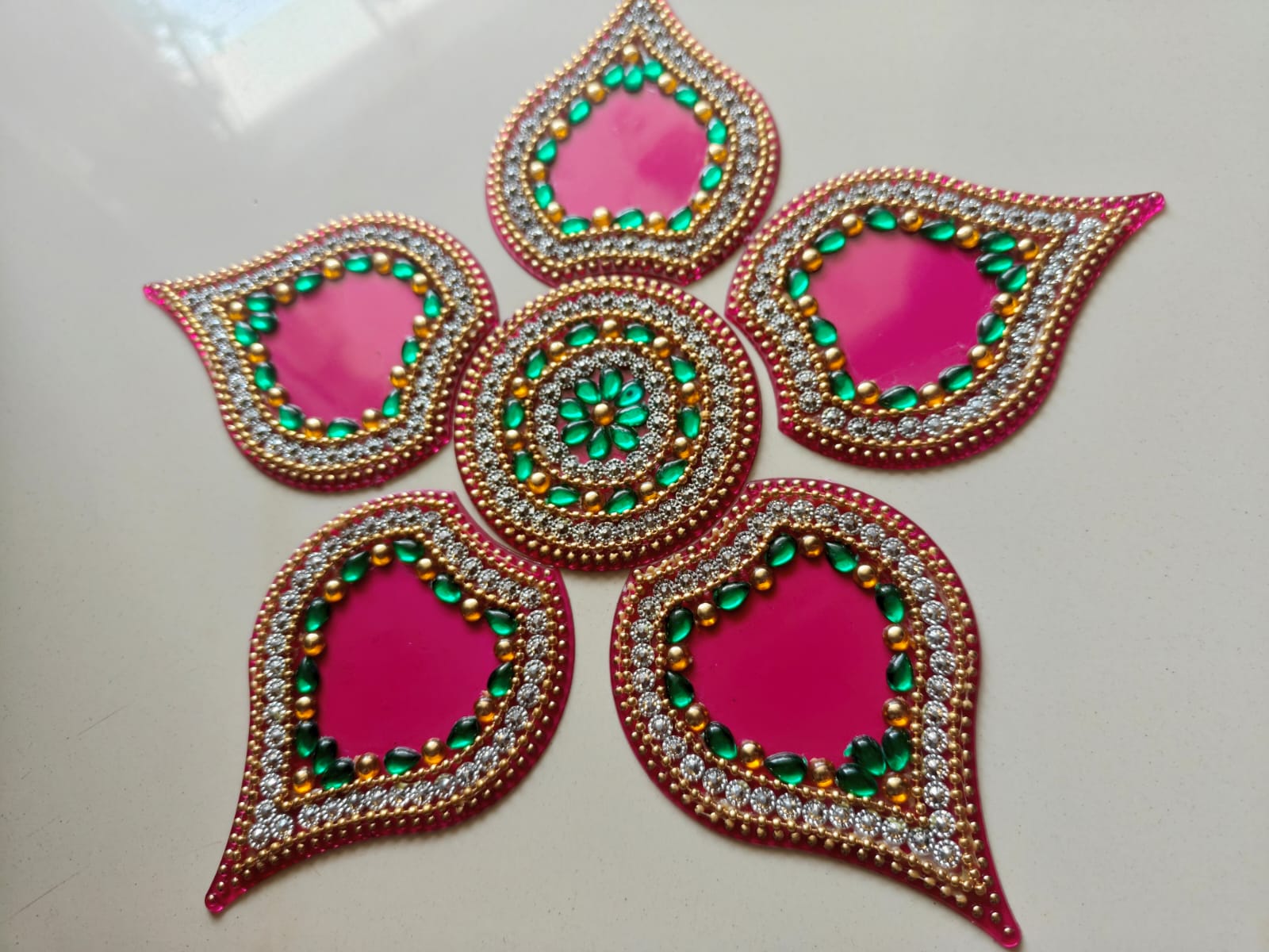 Designer Acrylic Rangoli Single Sided Modak Pink Big