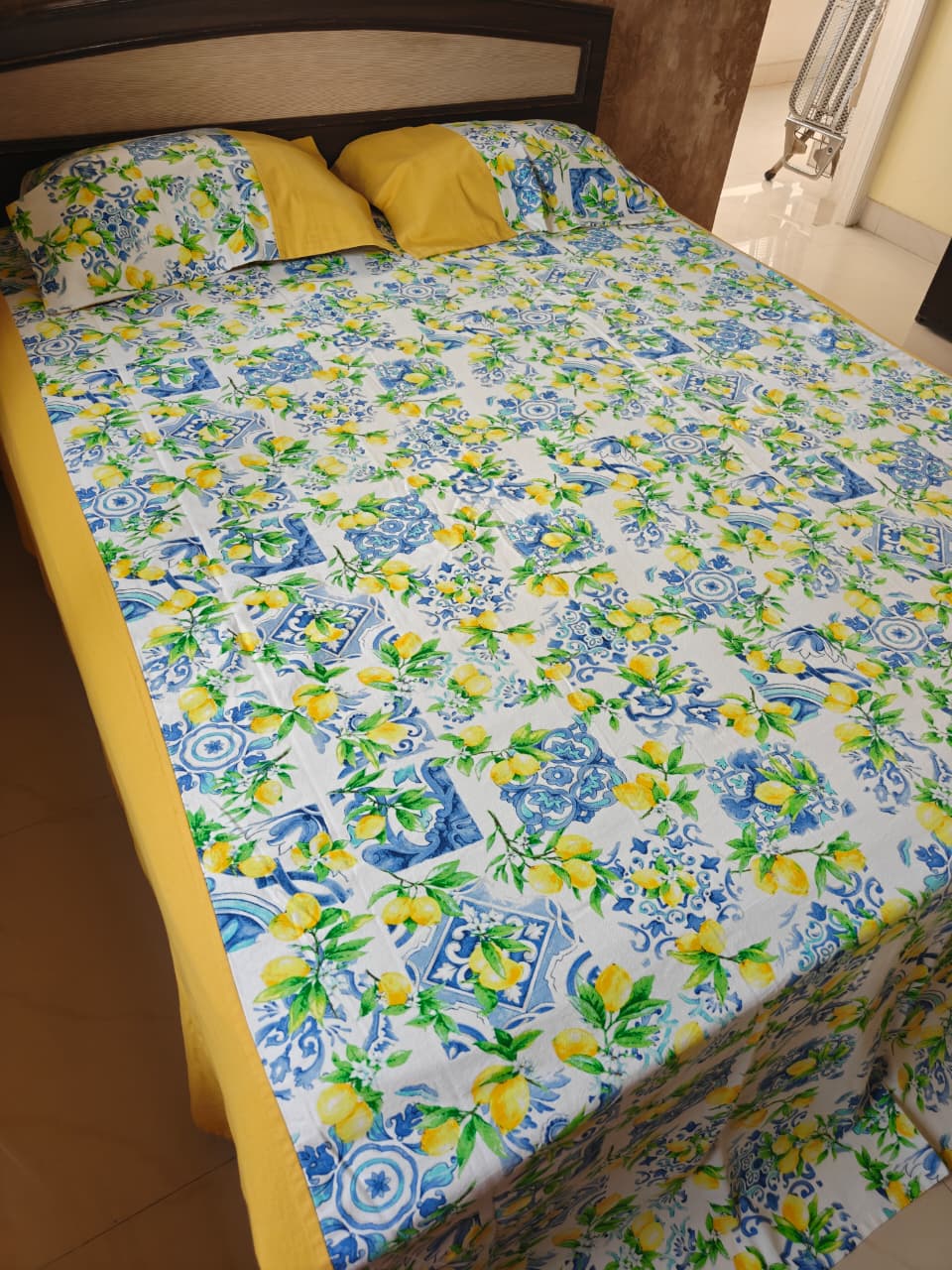 Sajja Signature Duck Cotton  Chintz Yellow Blue Bedcovers Bedspreads