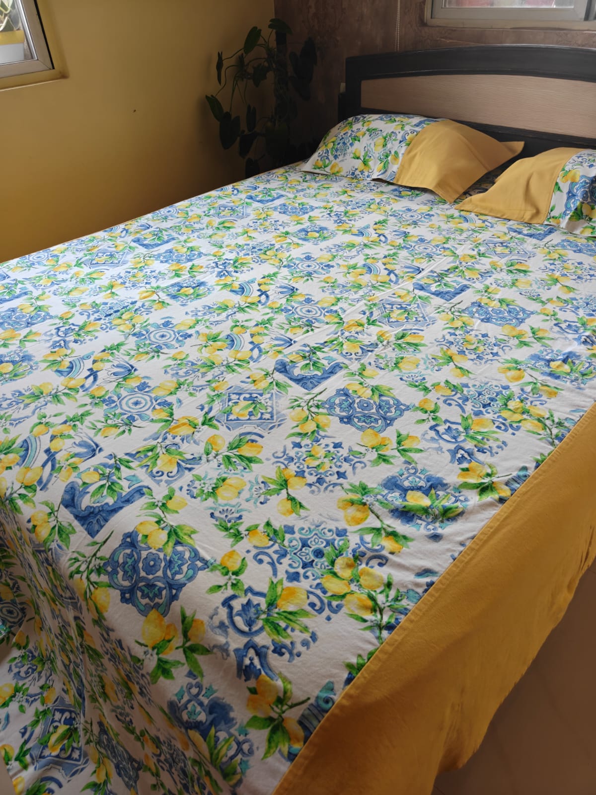 Sajja Signature Duck Cotton  Chintz Yellow Blue Bedcovers Bedspreads